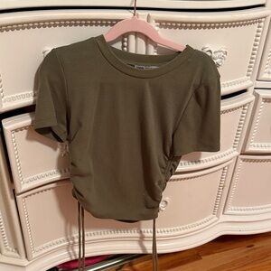 Zara Olive Green Ruched Crop Top